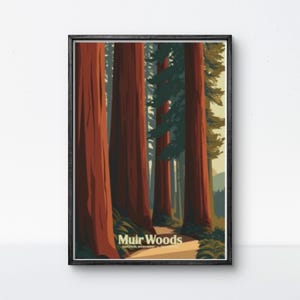 Muir Woods National Monument Poster California Wall Art Redwood Forest Poster US National Monument Print Vintage Travel Poster