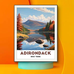 Adirondack New York Poster - Tranquil Mountain Lake in Autumn Splendor