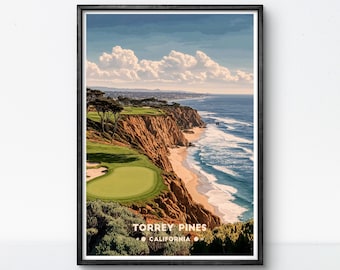Torrey Pines Golf Poster, California Coastal Golf Art Print, Iconic Golf Wall Decor for Home or Office, Gift for Golf and Travel Lovers
