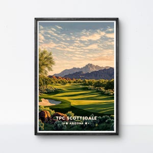 Poster da golf TPC Scottsdale, Arizona Golf Course Art, stampa artistica da parete Desert Golf, poster da viaggio vintage / regalo con decorazione da golf incorniciata