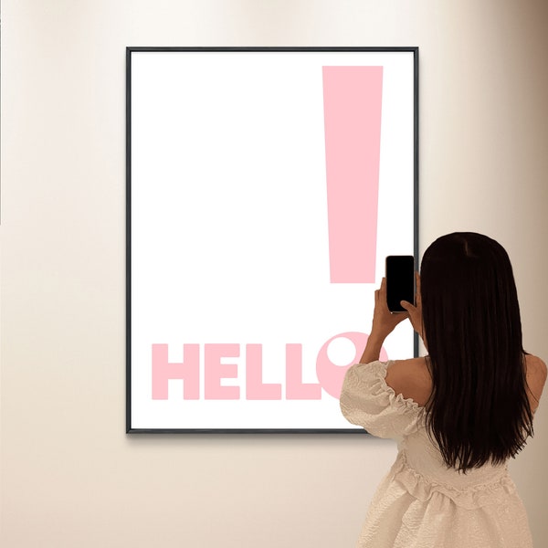 Affiche Hello, affiche rose - affiche murale chic « Hello » - design contemporain rose