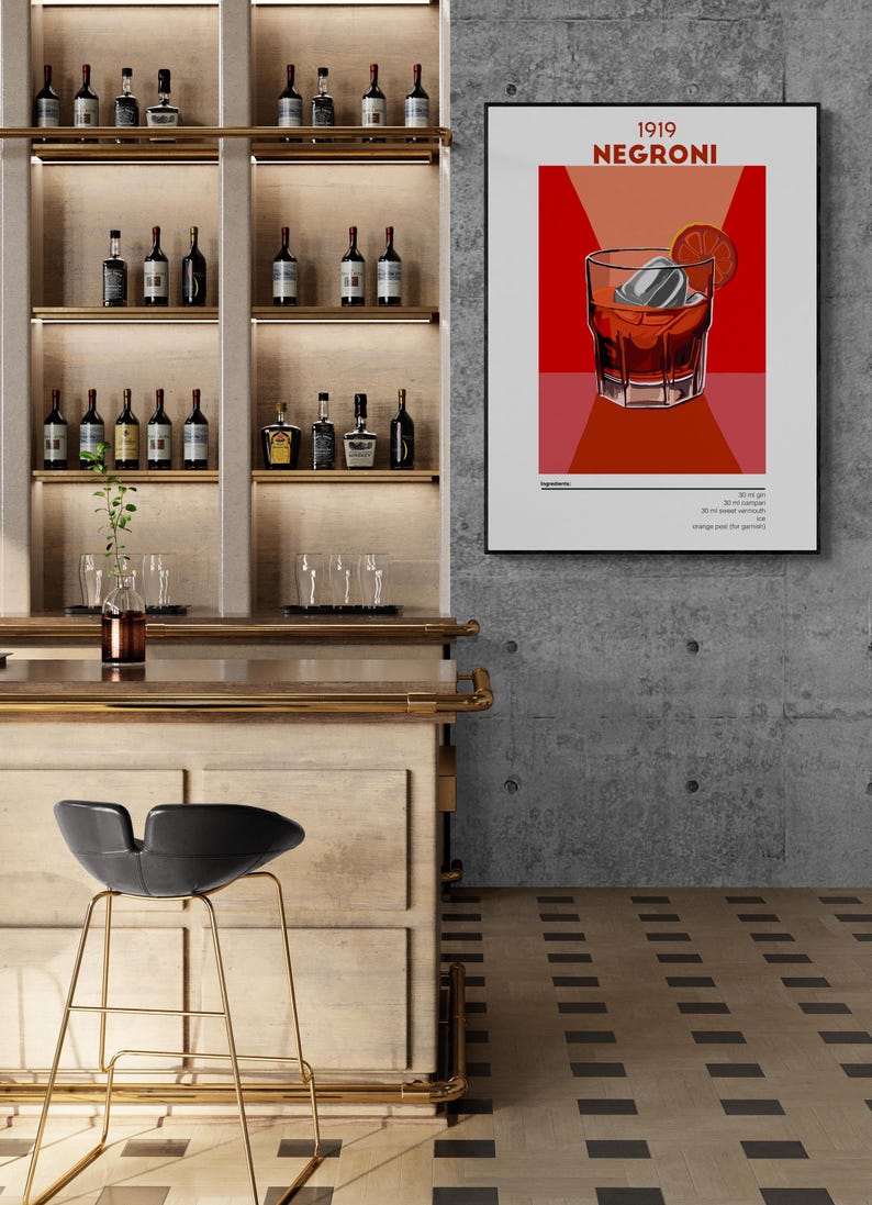 Poster Vintage Negroni 1919 – Stampa 40x30cm, Per Soggiorno, Bar, Ufficio, Senza Cornice