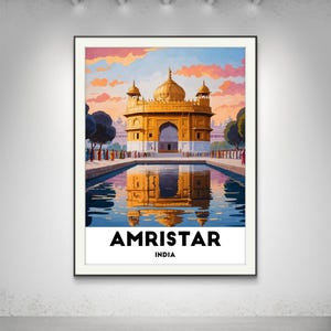 Amritsar Poster - Golden Temple at Sunset with Reflective Pool India TravelPoster