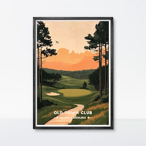 Poster dell'Old Town Club, stampa artistica sul golf della Carolina del Nord, decorazione da parete classica dell'età dell'oro del golf per casa o ufficio, regalo per gli appassionati di architettura del golf