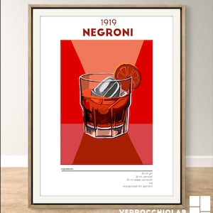 Negroni Print | Italian Cocktail Poster | Vintage Aperitivo Decor | Digital Download Campari Drink Illustration