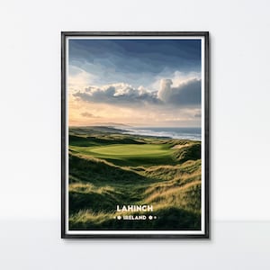 Poster da golf Lahinch, stampa artistica con campi da golf costieri irlandesi, decorazione da parete con campi da golf irlandesi per casa o ufficio, regalo per gli amanti del golf e i sognatori di viaggi