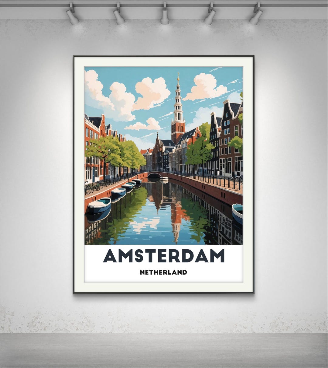 Amsterdam Canal & Tulips Art Print: Netherlands Travel Poster - Etsy