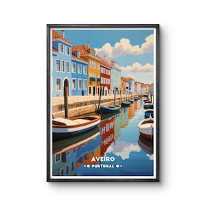 Aveiro Portugal Vintage Poster - Colorful Canals and Boats Artwork for Coastal Lovers and Wall Art Enthusiasts - Aveiro Travel Poster