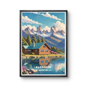 Bariloche Argentina Vintage Poster - Scenic Mountain Cabin by the Lake for Nature and Rustic Wall Art Enthusiasts
