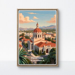Poster di Pasadena, arte della città della California, stampa della cupola storica, decorazione murale di Pasadena, arte architettonica retrò, poster del punto di riferimento degli Stati Uniti