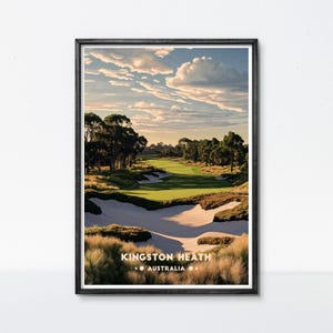 Poster del campo da golf di Kingston Heath, stampa artistica del campo da golf australiano, decorazione da parete del campo da golf Sandbelt per casa o ufficio, regalo perfetto per gli appassionati di golf.