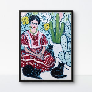 Frida y los Gatos – Vibrant Folk Art Print Inspired by Mexico