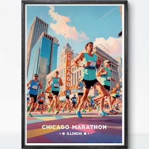 Chicago Marathon Poster – Iconic Running Event, City Skyline, Vintage Travel Art Print, marathon world major