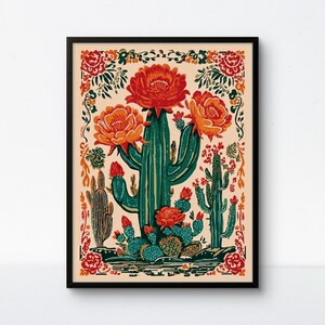 Vintage mexikanischer Kaktus Plakat - mutige Wüstenblumen-Druck, südwestliche Wandkunst, botanische Illustration
