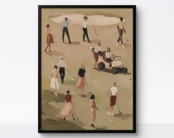 Vintage Golf Poster: Elegant Crowd Scene on the Course
