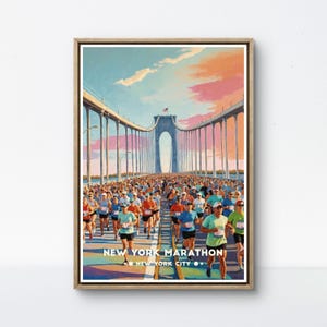 New York Marathon Poster – New York City, Verrazzano Bridge, Runners, Sunset, USA, Sporty Gift, Marathon Art, Athletic Decor, Running Lovers