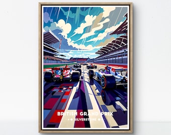 British Grand Prix Poster – Iconic Silverstone Formula 1 Start Grid Under Dramatic Sky