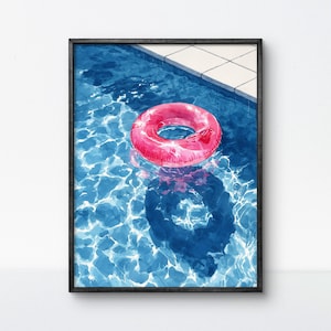 arte murale per piscina, poster estivo, stampa galleggiante rosa, arte moderna da spiaggia, decorazioni per piscina, atmosfera a bordo piscina, arte per case vacanze, divertente arte da bagno
