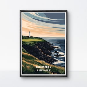 Poster da golf Turnberry, Scozia, campo da golf, faro, poster da golf, stampa artistica da parete vintage da viaggio, decorazione da regalo per golfisti