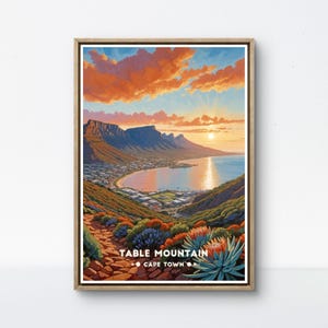 Table Mountain Vintage Poster, Cape Town South Africa, Sunset Coastal Art, Scenic Travel Wall Decor, Cape Town Wall Art, Africa travel gift