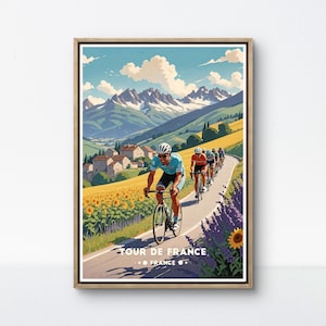 Tour de France Vintage Poster, Cycling Landscape Art, French Countryside Wall Decor for Cycling Enthusiasts