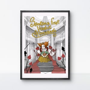 Lámina de la Reina de Corazones - Arte de la Corte del País de las Maravillas, Decoración de Alicia en el País de las Maravillas, Póster de Fantasía y Arte Mural con Citas, Arte Gótico de Cuentos de Hadas