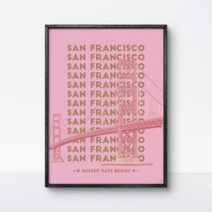 Golden Gate Bridge Print: Pastel Pink Retro San Francisco Art (Digital Download)