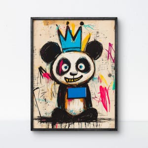 Impresión artística de grafiti de panda con corona • Póster de decoración de pared urbana audaz • Obra de arte de estilo callejero moderno • Regalo único para amantes del arte