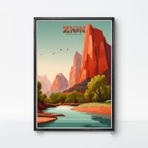 Zion National Park Poster Utah Wall Art US National Park Print Nature Landscape Poster Canyon Art Outdoor Wall Decor