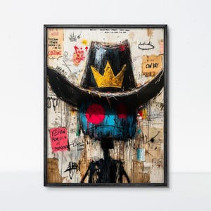 Poster di graffiti "Cowboy incoronato" - Decorazione murale western audace, stampa in stile urbano, espressione di ribellione e libertà
