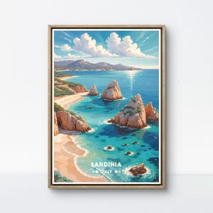 Sardinia Italy Vintage Poster, Coastal Landscape Art, Mediterranean Travel Wall Decor, Sardinia Travel Vintage Art