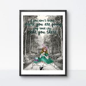 Alice im Wunderland Zitat Poster Wunderliche Fantasie Wald Kunst Inspirierende Märchenbuch Charakter Print für Buchliebhaber, Dark Fairy Tale Decor