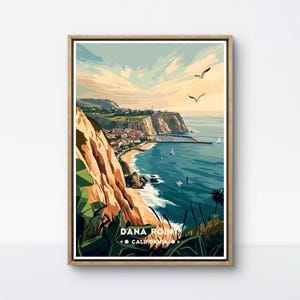 Dana Point Hafenblick, Kalifornien Küste Druck, Retro Klippeside Kunst, Dana Point Hafenansicht, SoCal Ozean Szene, Pazifik Segeln Poster