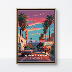 West Hollywood Poster: Retro California Sunset Print