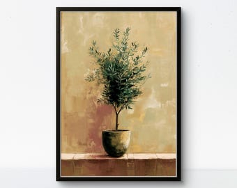 Olive Tree Poster Wall Art: Rustic Mediterranean Painting