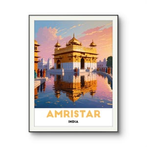 Amritsar India Poster - Golden Temple at Sunset with Reflective Pool