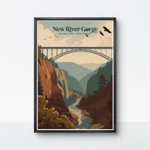 New River Gorge National Park Vintage Travel Poster: West Virginia Art Print