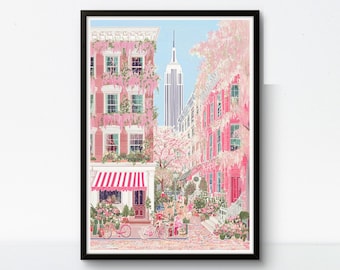 Rosa New York Poster: Frühling Stadtansicht Kunst