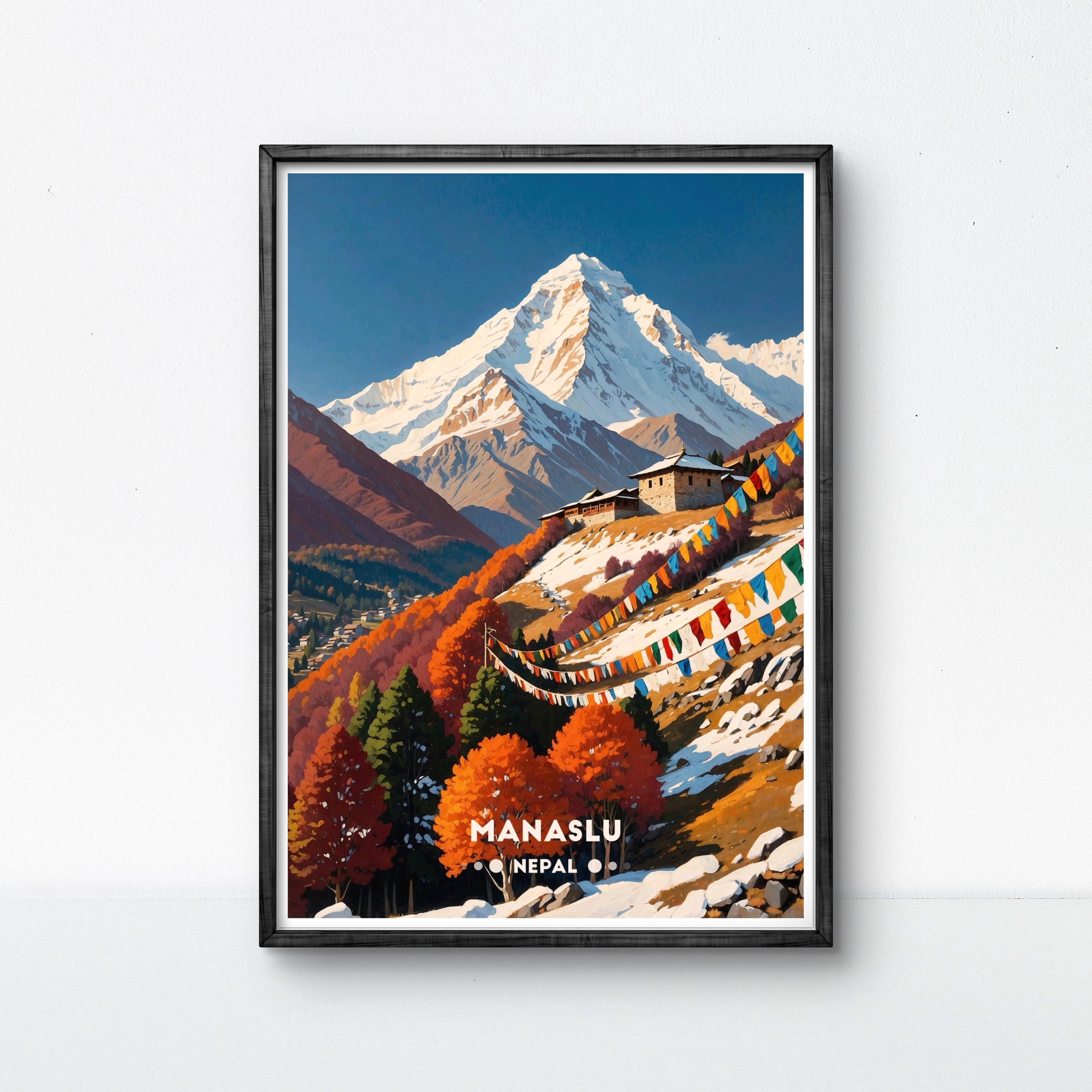 Manaslu Mountain Print: Nepal Himalayas Travel Poster - Etsy