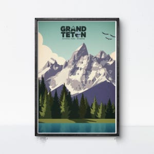 Grand Teton National Park Poster Wyoming Wall Art Mountain Print US National Park Print Nature Landscape Poster Tetons Decor