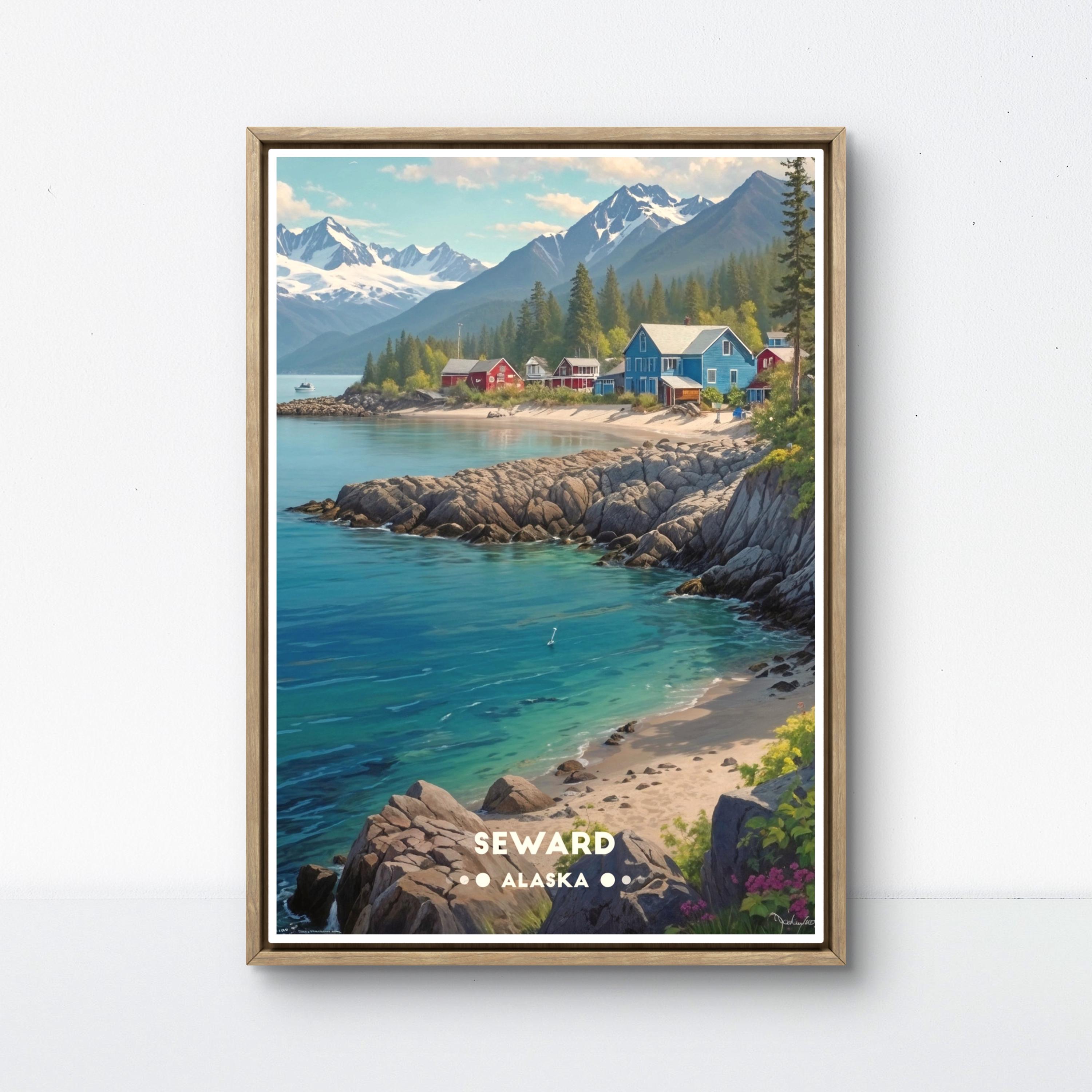 Seward Alaska Vintage Poster, Coastal Village Wall Art, Scenic Travel Print, Alaska travel art, Seward Print
