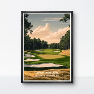 Poster da golf Quail Hollow, stampa artistica da parete con campo da golf della Carolina del Nord, decorazione da viaggio con cornice, regalo per il golf.