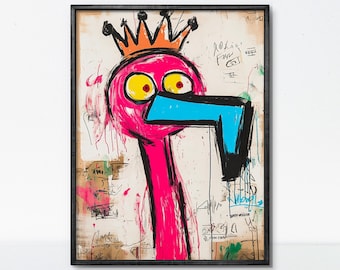 Graffiti Art Poster Crowned Flamingo – Bold Playful Wall Decor, Modern Royalty Bird Print for Home & Office