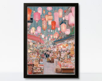 Chiang Mai Night Bazaar Poster – Laternenmarkt Wandkunst