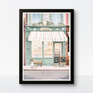 Gelato Shop Print: Pastel Italian Ice Cream Parlor Art, Girl and Puppy