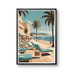 Cannes France Vintage Poster - Elegant French Riviera Seaside Artwork with Palm Trees & Coastal Charm - Cannes Wall Art
