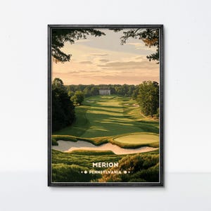 Poster Merion Golf, stampa artistica del golf della Pennsylvania, decorazione da parete classica per campi da golf per casa o ufficio, regalo per gli appassionati di design del golf