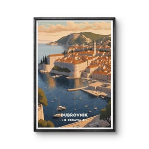 Dubrovnik Croatia Vintage Poster | Historic Old Town with Scenic Harbor | Retro Mediterranean Wall Art - Dubrovnik Artwork