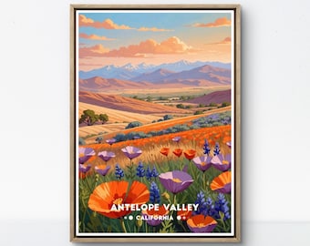 Lámina con estampado de campo de amapolas del Valle del Antílope: Póster de paisaje de flores silvestres de California