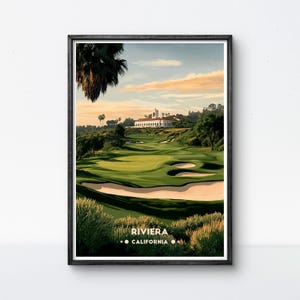 Poster del golf Riviera, stampa artistica del golf in California, decorazione da parete con l'iconico stadio del PGA Tour per casa o ufficio, regalo perfetto per gli amanti del golf